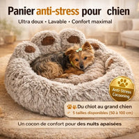 Panier anti-stress pour chien ultra doux avec petit chien confortablement installé