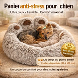 Panier anti-stress pour chien ultra doux avec petit chien confortablement installé