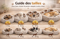 Guide des tailles panier pour chien avec correspondance poids et dimensions de 50 à 100 cm
