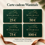 Cartes cadeaux Wanimalz de 25, 50, 75 et 100 euros, valables sur toute la boutique