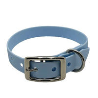 collier chien TPU bleu ciel détail boucle acier inoxydable
