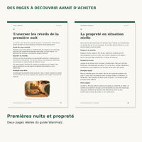 Deux pages du guide Wanimalz consacrées aux premières nuits et à la propreté du chiot