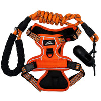 Harnais anti-traction orange pour chien Wanimalz avec laisse corde et distributeur de sacs