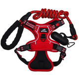 Harnais anti-traction rouge pour chien Wanimalz avec laisse corde et distributeur de sacs