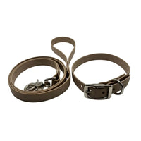 kit laisse et collier chien en sangle TPU beige fabrication française résistante et imperméable