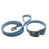 kit laisse collier chien TPU bleu ciel avec bouclerie inox robuste