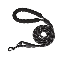 Laisse en corde noire pour chien avec poignée rembourrée et mousqueton solide