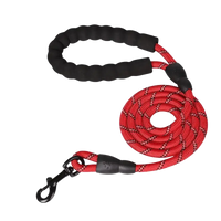 Laisse en corde rouge pour chien avec poignée rembourrée pour promenade